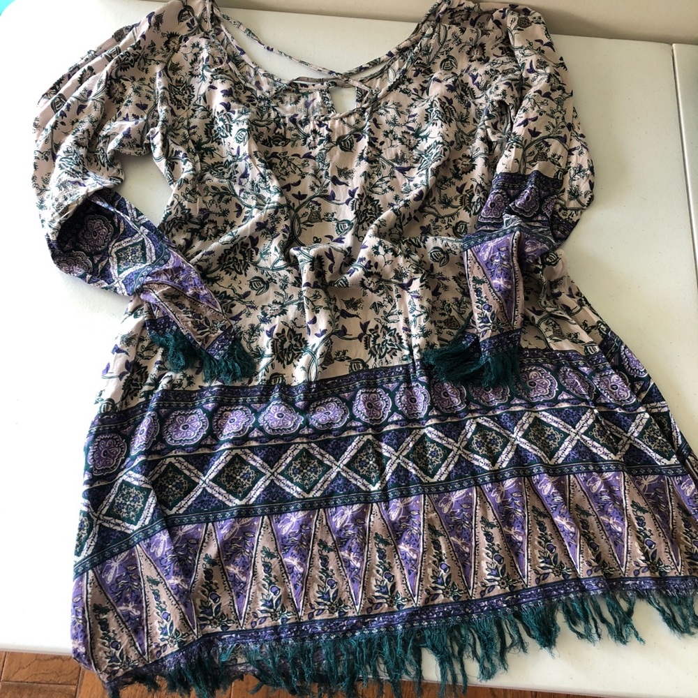 Frayed hem Bohemian tunic